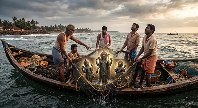 Kerala fishermen discover the four divine shining stone idols of Lord Rama and his brothers