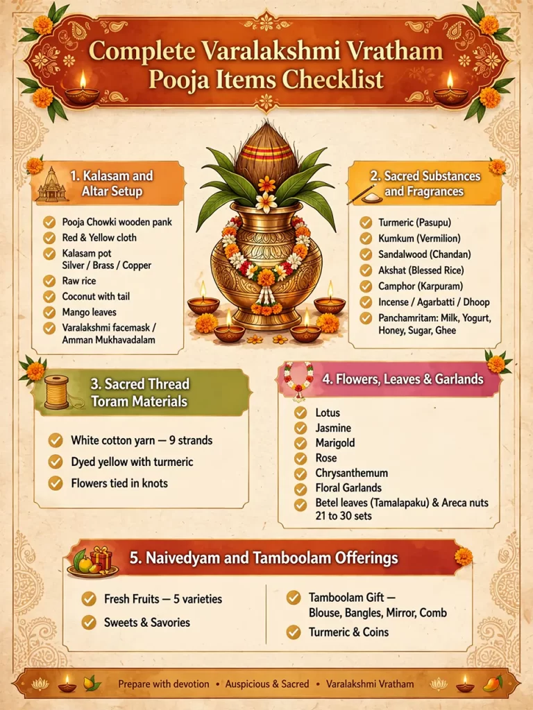 Complete Varalakshmi Vratham Pooja Items Checklist 