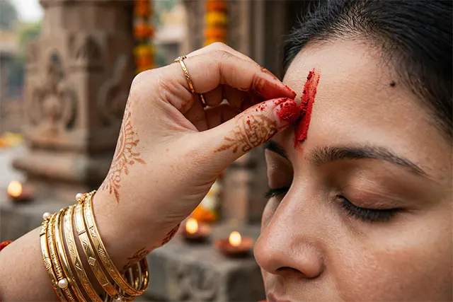 how to apply tilak on forehead