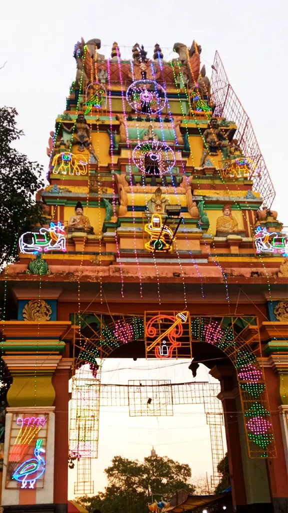 Tall temple gopuram of Oachira Parabrahma Temple