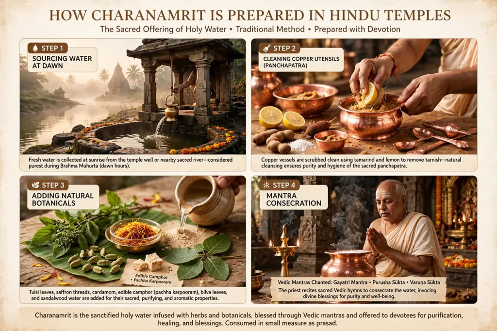 Preparation of charanamrit following vedic tradition.