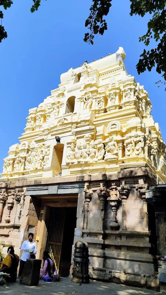 Stone carving details and temple tower of Mahanandiswara Swamy Temple